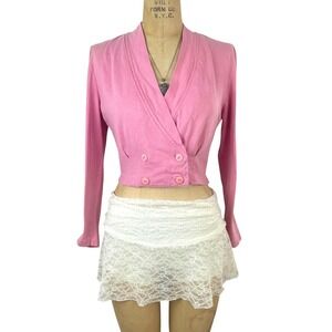 Vtg Preppy Cropped Blazer Wrap Button Front Academia Sz S Balletcore Shabbychic